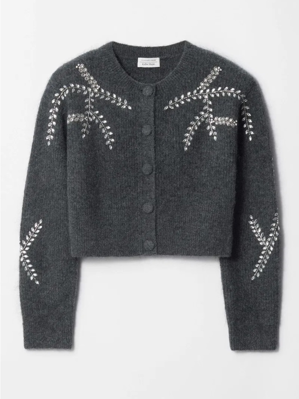 Other Stories LA Atelier Grey Crystal Branch Knit Cardigan Sweater Small